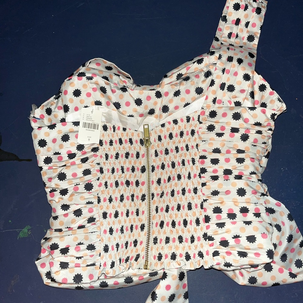 Anthropologie Maeve Neutral Motif Bow-Tie One-Shoulder Tank 8 new nwt - Picture 4 of 6